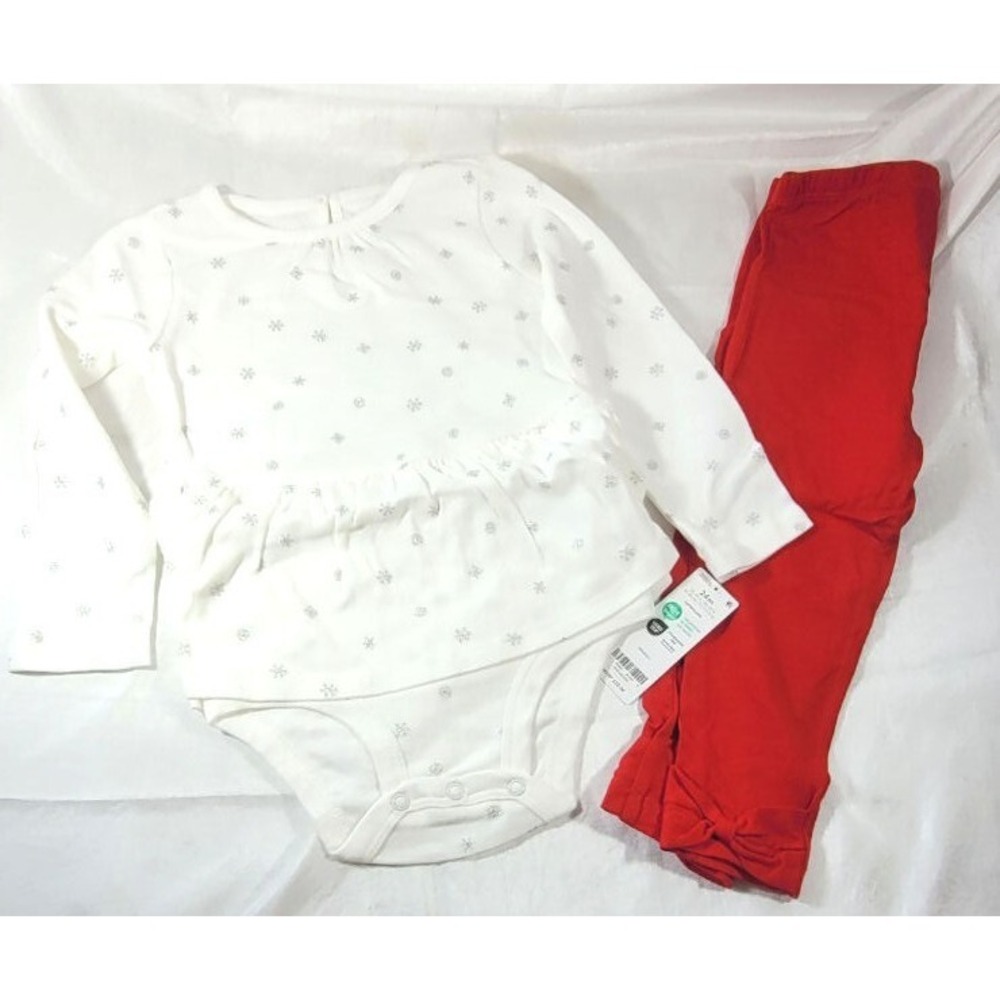 Carter's Baby 2-pc Snowflake Peplum Bodysuit Pant Set - White/Red - Sz 24 Months